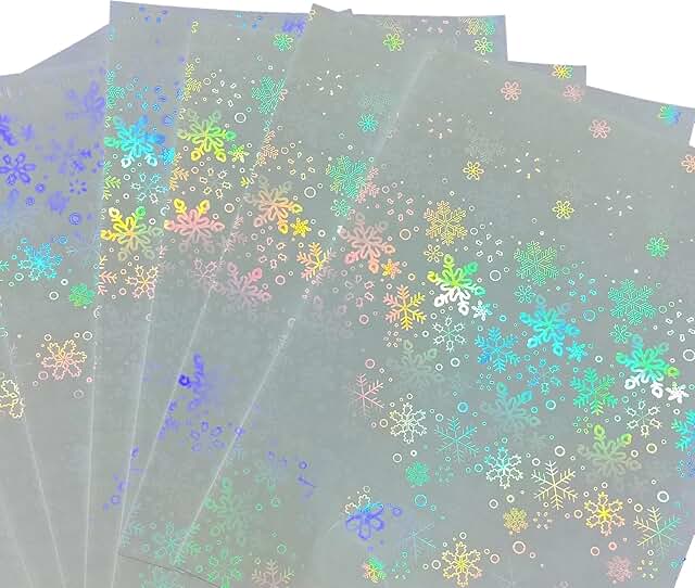 Self-Adhesive Transparent Holographic Vinyl Sheets, Snowflake, 10