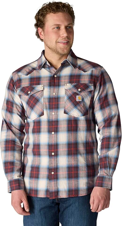 Men's Rugged Flex Relaxed Fit Lightweight Long-Sleeve Plaid Shirt