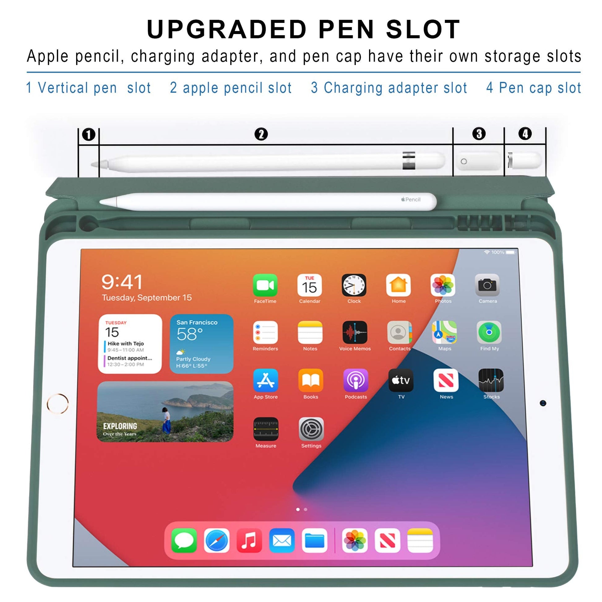 for iPad 10.2 inch Case (9th Generation 2021) & (8th Generation 2020) & (7th Generation 2019) Auto Wake / Sleep Feature Standing Cover, Green