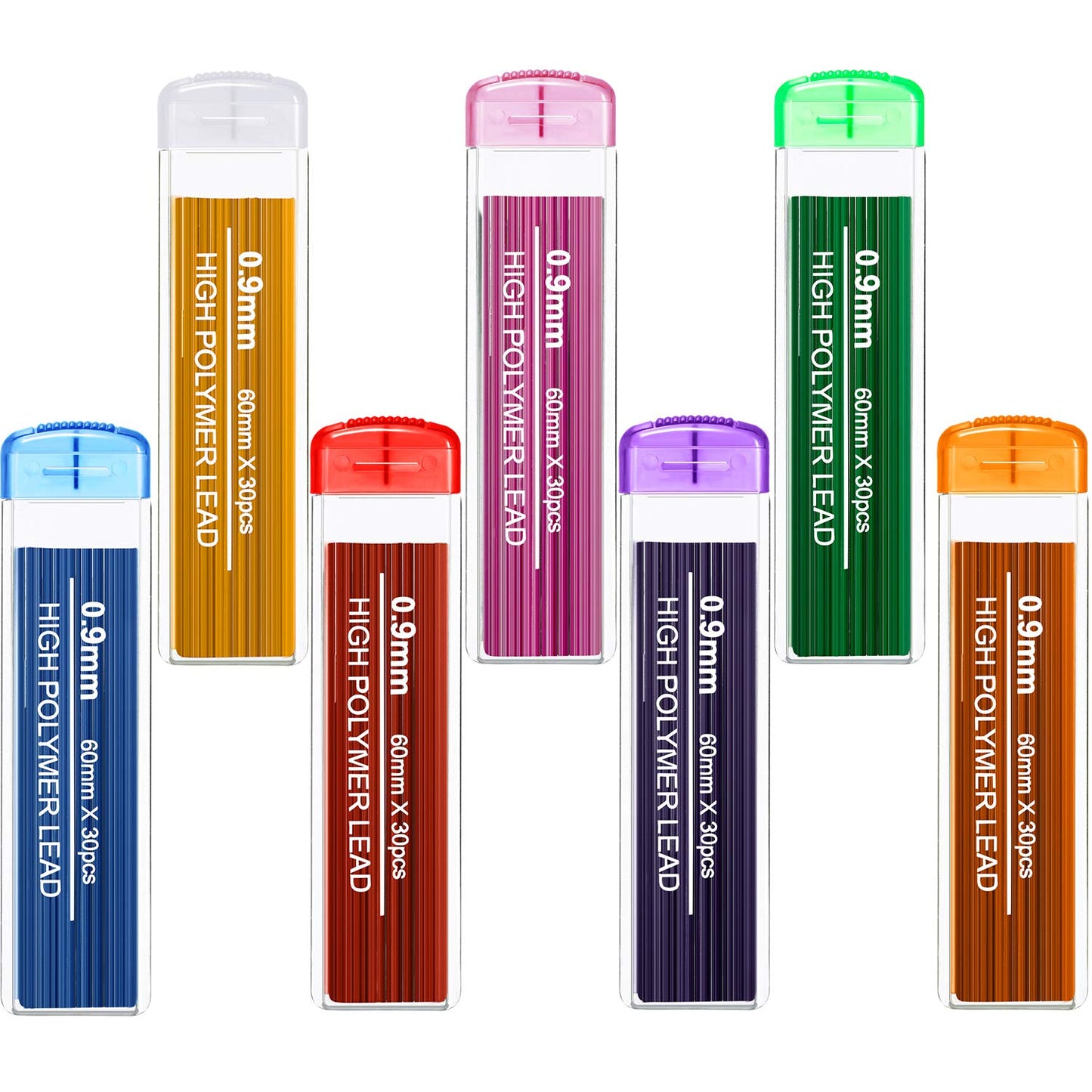 210 colorful 0.9mm mechanical pencil refills, 7 colors