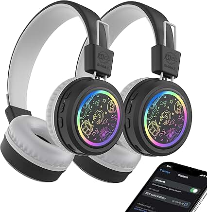 Kids Bluetooth Headphones with LED Lights and 85dB Limit