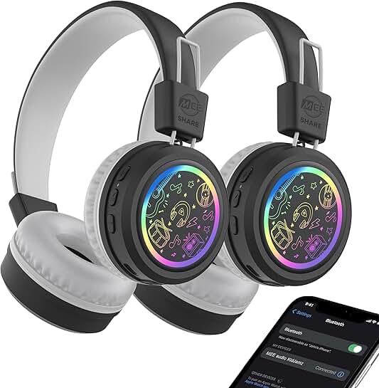 Kids Bluetooth Headphones with LED Lights and 85dB Limit