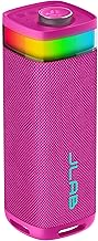 Pink portable Bluetooth speaker with RGB lighting and 12-hour play