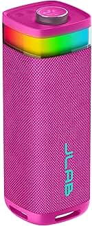 Pink portable Bluetooth speaker with RGB lighting and 12-hour play