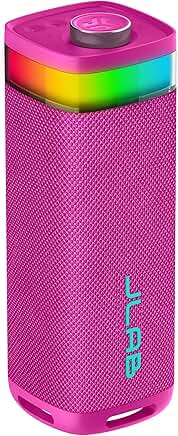 Pink portable Bluetooth speaker with RGB lighting and 12-hour play