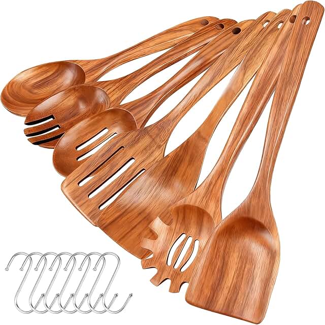 7-Piece Natural Wooden Cooking Spoons Set