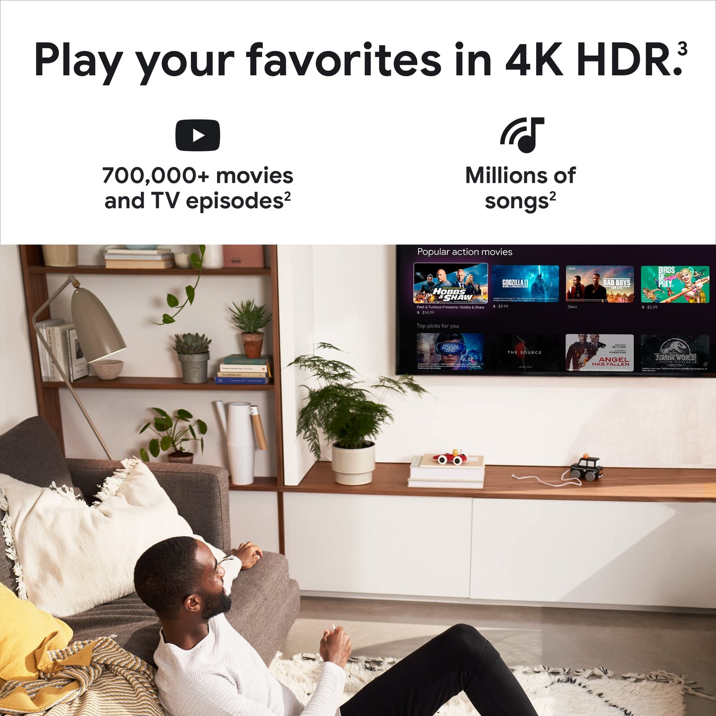 Chromecast with TV - Streaming Entertainment with Voice Search - Watch Movies, Shows, and Live TV in 4K HDR - Snow