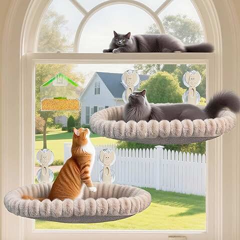 2-Pack Cat Window Perch and Hammock with Free Bird Feeder