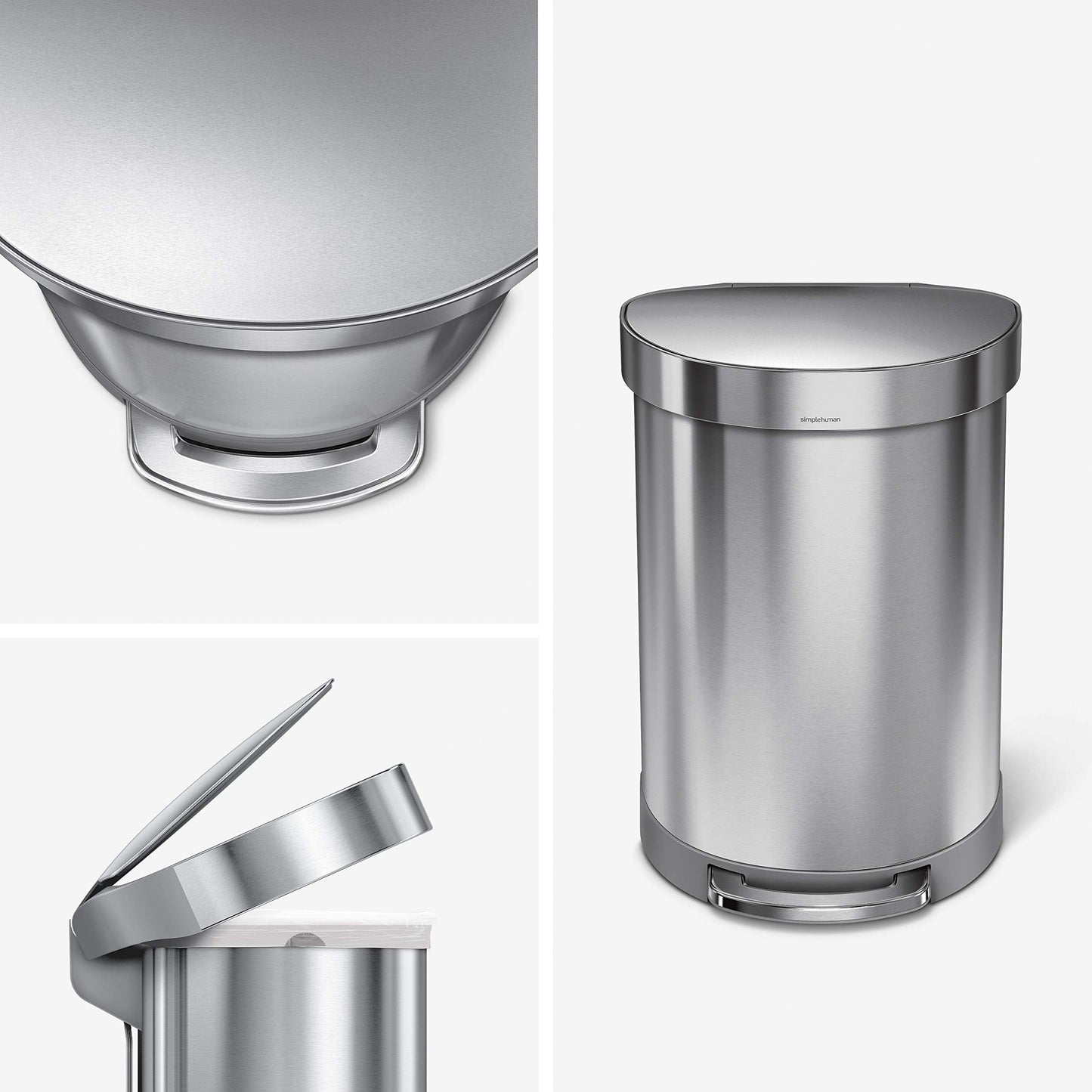 60 Liter Semi-Round Hands-Free Kitchen Step Trash Can with Soft-Close Lid, Brushed