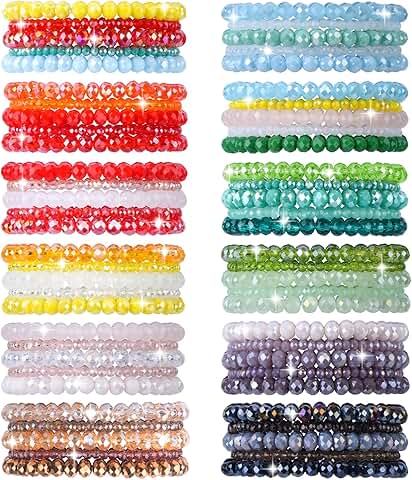 Set of 60 Colorful Crystal Beaded Bracelets for Women