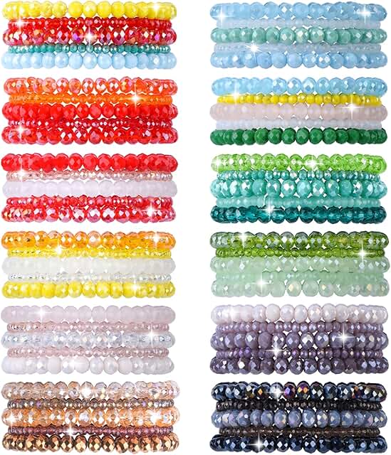 Set of 60 Colorful Crystal Beaded Bracelets for Women