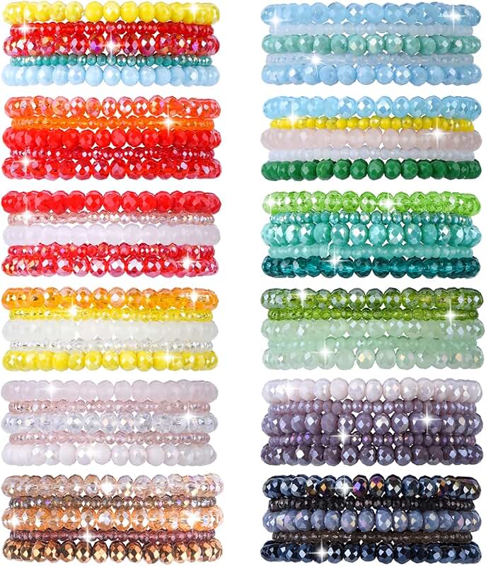 Set of 60 Colorful Crystal Beaded Bracelets for Women