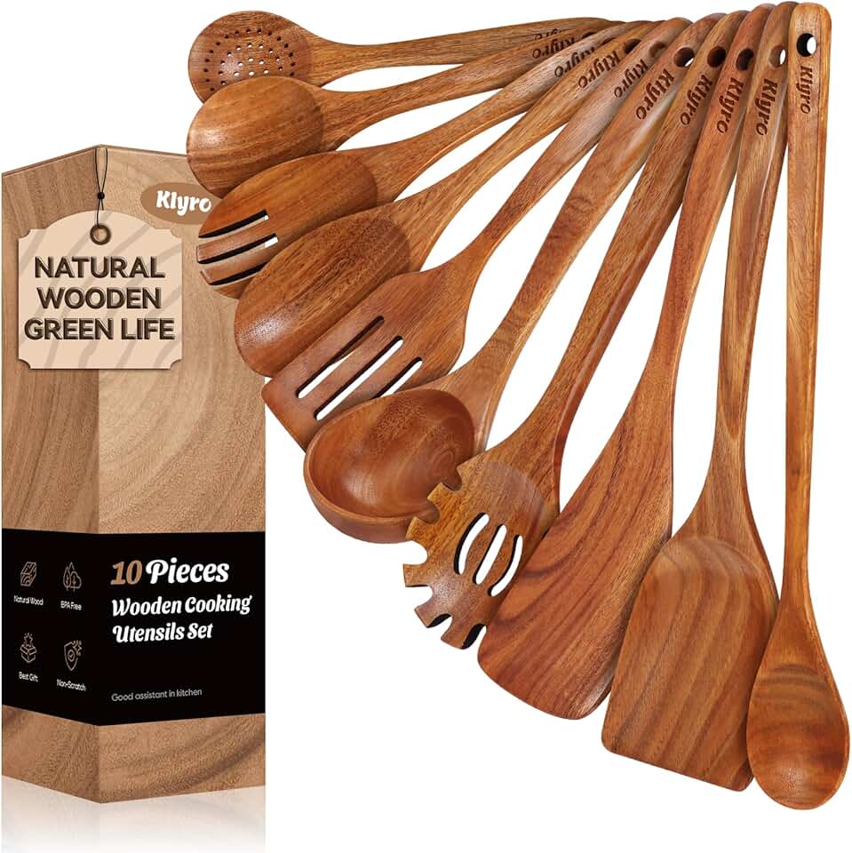 10-Piece Teak Wooden Cooking Utensil Set