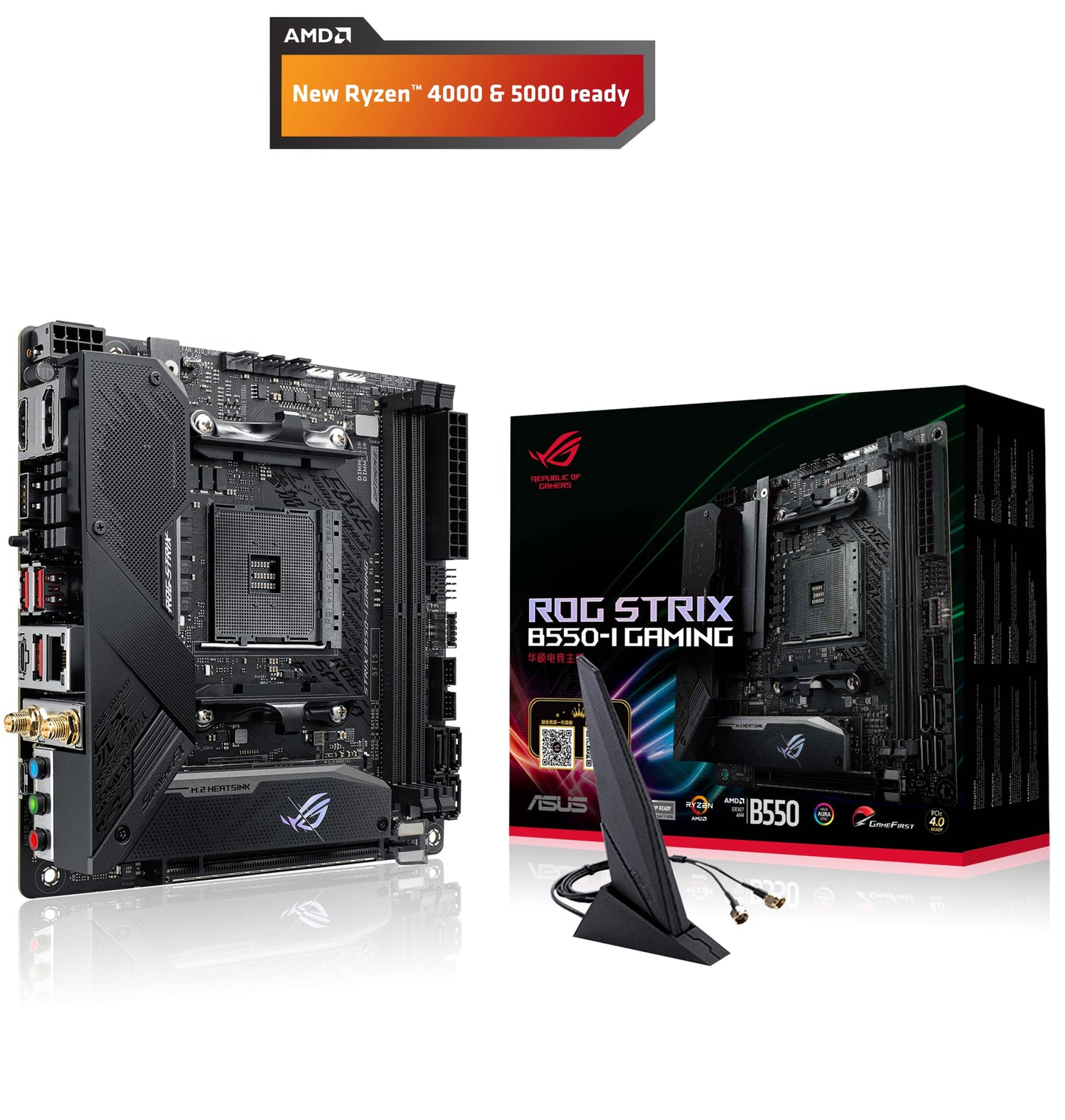 ROG Strix B550-I Gaming AMD AM4 (3rd Gen Ryzen) Mini-ITX SFF Gaming Motherboard (PCIe 4.0, WiFi 6, 2.5Gb LAN, DDR4 5100+ (O.C.), Front USB 3.2 Gen 2 Type-C, Addressable Gen 2 RGB and Aura Sync)