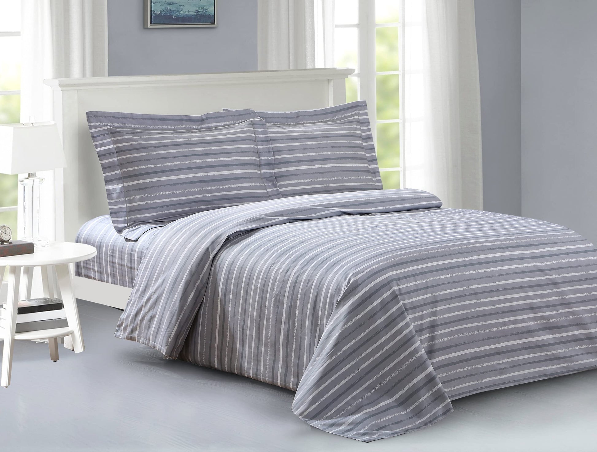 French Sky Blue Pattern, Ultra Soft 200 Thread Count Cotton Percale, Blue, Full, 6 Piece Duvet Set, Bedding Duvet Cover Set for Two Beds