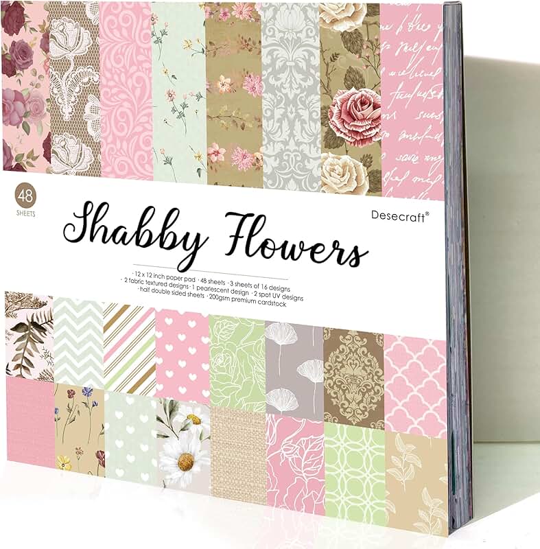48 Sheets of 12x12 Vintage Shabby Flower Scrapbook Paper