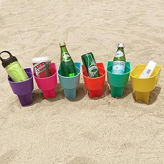 Set of 6 colorful beach cup holders with pockets