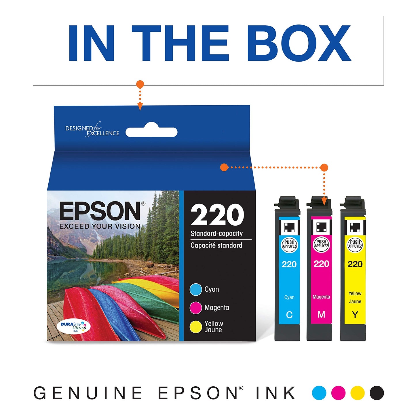 T220 DURABrite Ultra -Ink Standard Capacity Color Combo Pack (T220520-S) for select Expression and WorkForce Printers