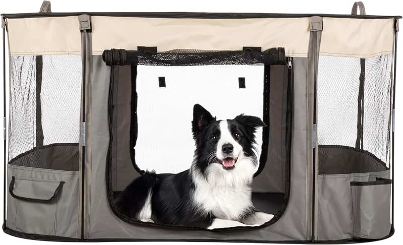 Dog Playpen 43x34x23 Inch with Mesh Windows and Doors