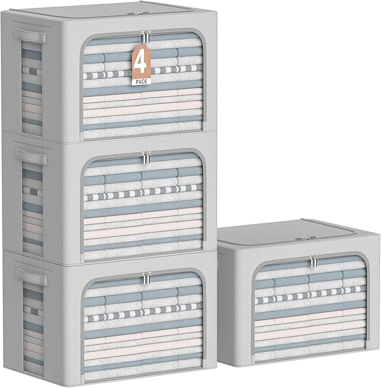 Set of four foldable fabric storage bins with handles