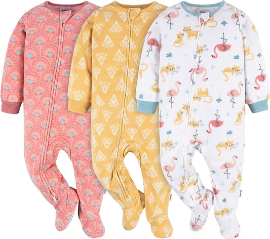 Baby Girls Flame-Resistant Fleece Pajamas 3-Pack