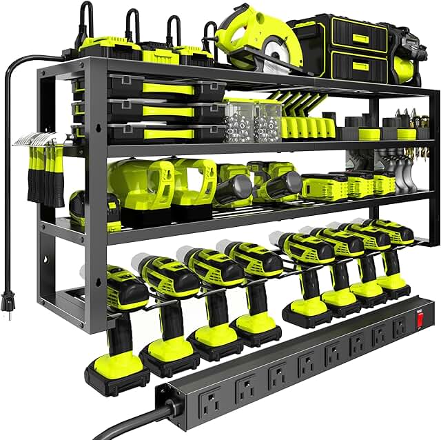 Heavy Duty Wall Mount Tool Organizer with Charging Station