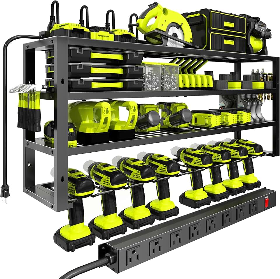 Heavy Duty Wall Mount Tool Organizer with Charging Station