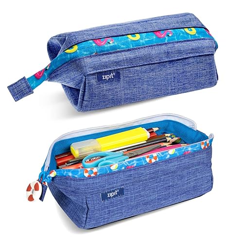 Large teal pencil case with zipper for school and stationery