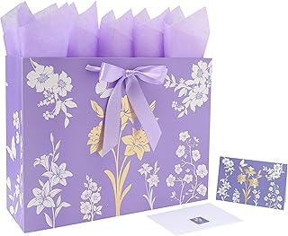 Large Purple Gift Bag Set with Card, Tissue, and Stickers