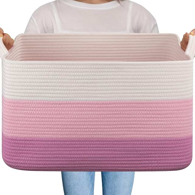 Large Cotton Rope Storage Basket for Toys and Blankets