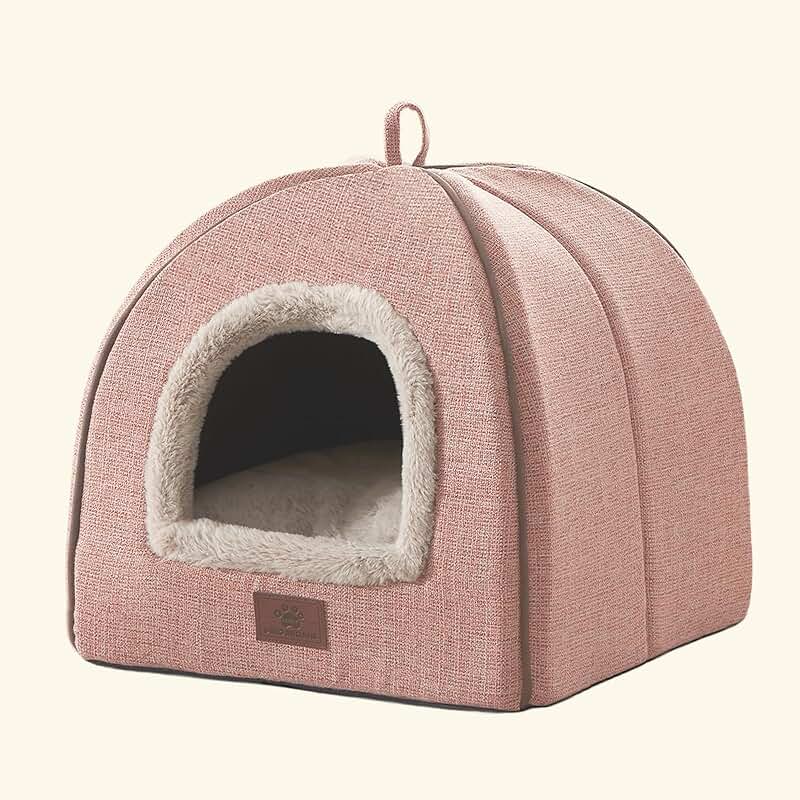 Indoor Cat Bed with Washable Cushion and Tent