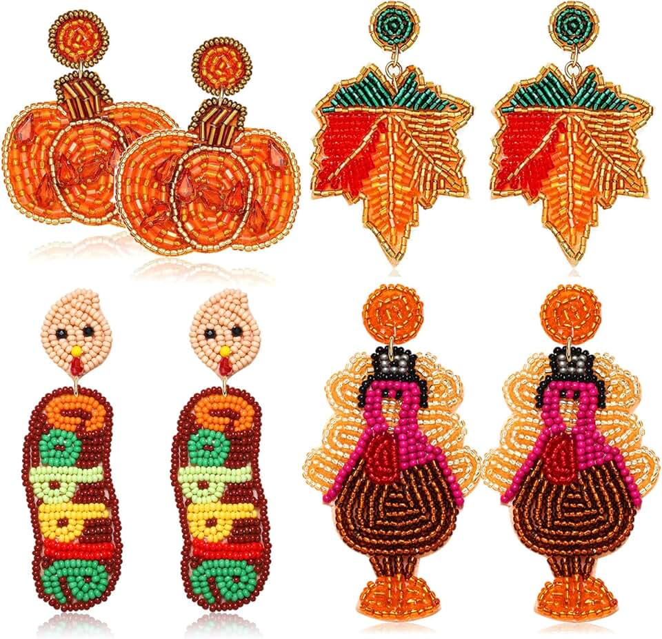 Set of 4 Christmas Dangle Earrings for Women