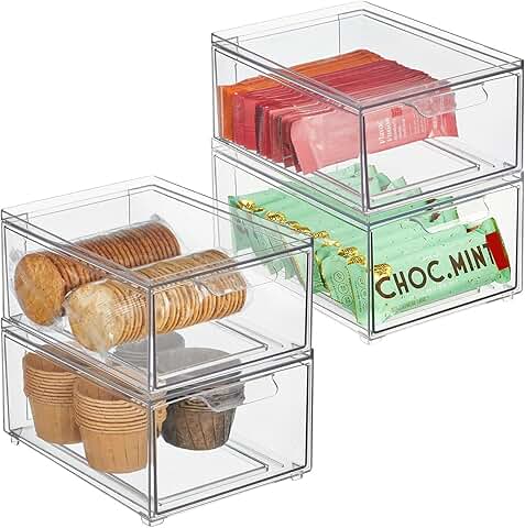 Stackable Clear Storage Containers with Pull-Out Drawers, 4 Pack
