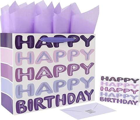 Large Purple Birthday Gift Bag with Handles and Accessories