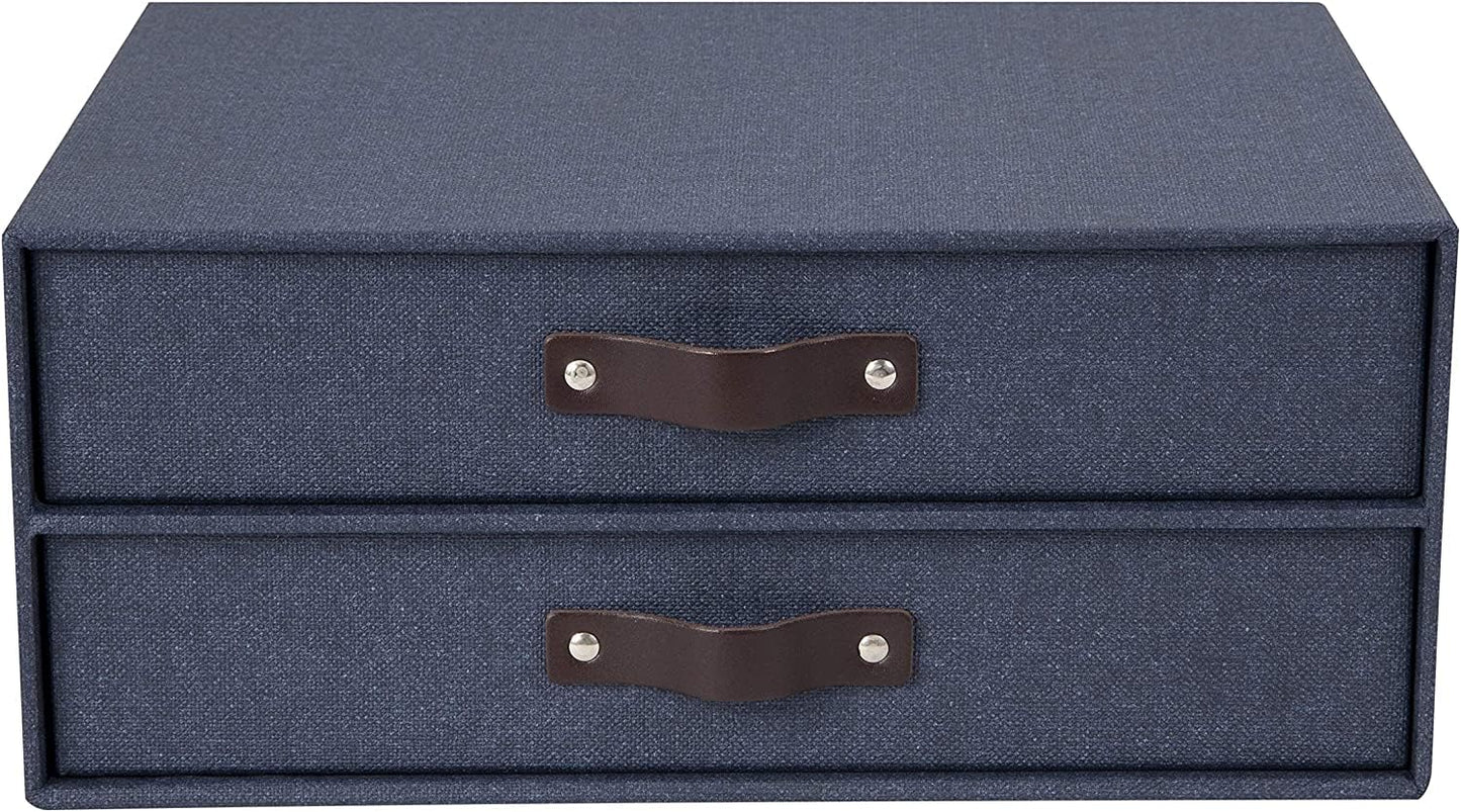 Blue 2-Drawer Canvas Fiberboard Letter Document Box