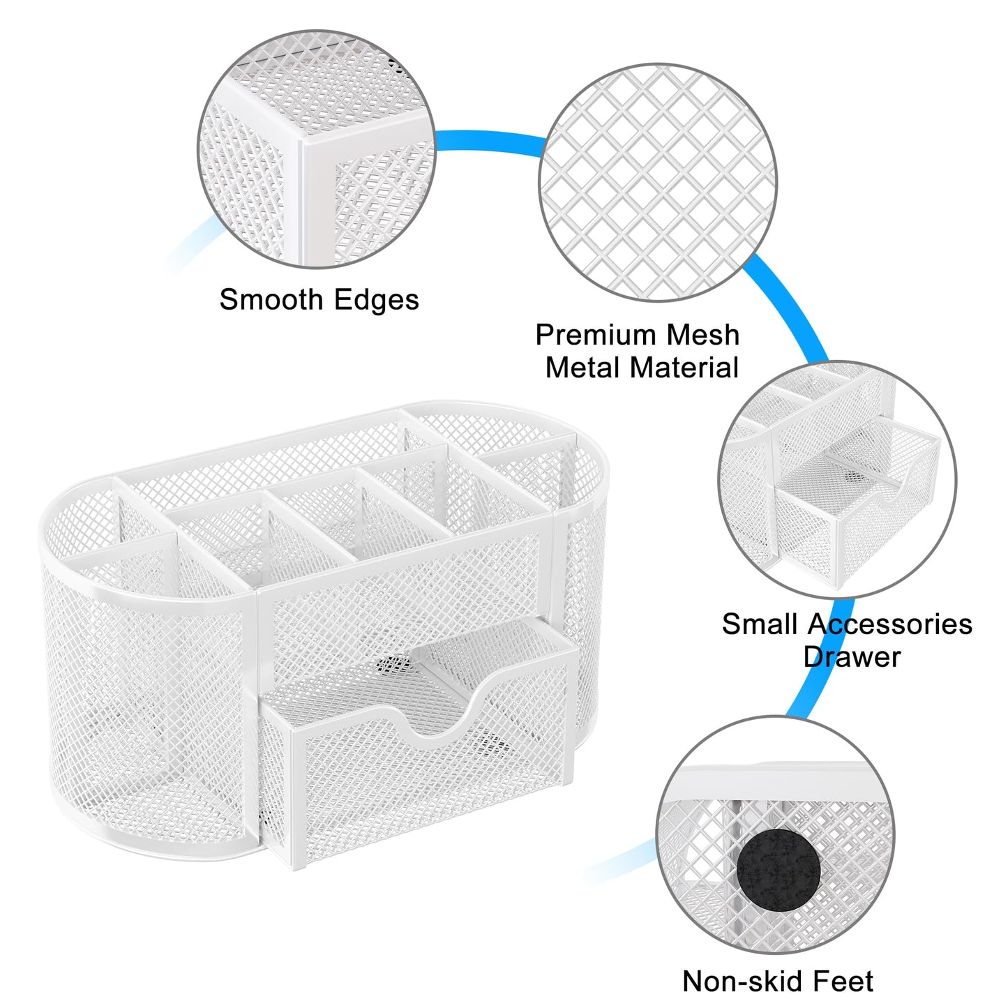 Mesh Pen Holder with Drawer and Compartments