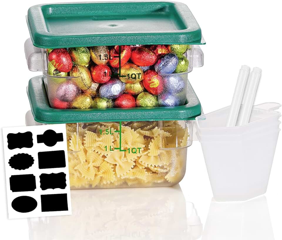 Two 2-quart clear food storage containers with handles