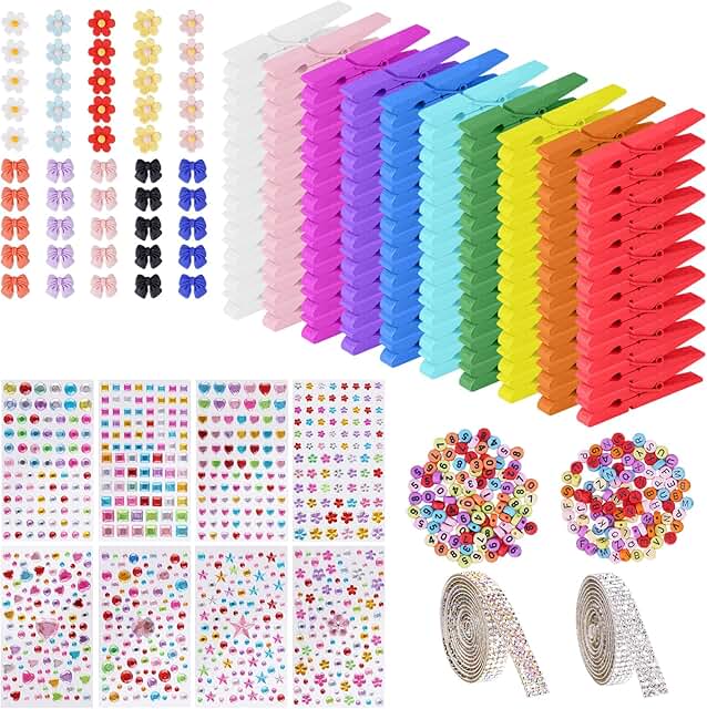 Set of 100 colorful spirit clips and decorations