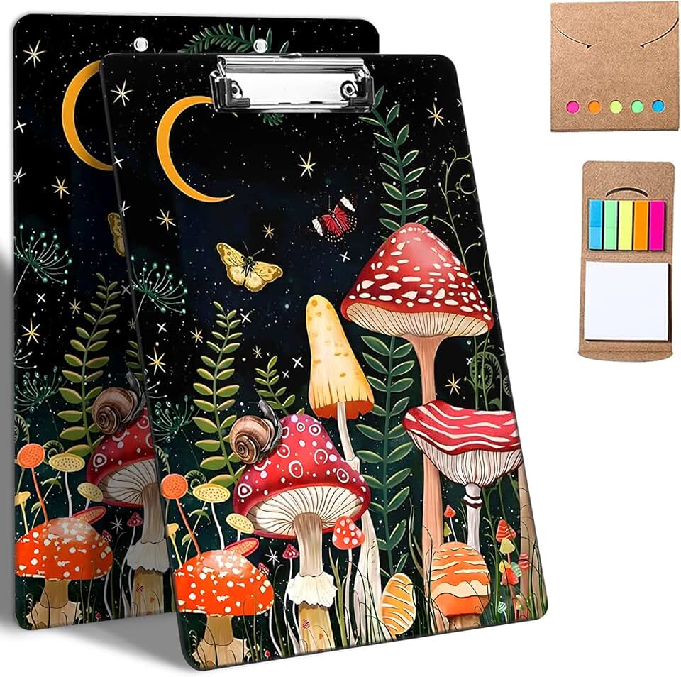 Decorative Butterfly and Mushroom Clipboard with Notes