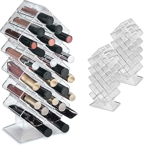 Set of 2 clear acrylic lip gloss organizers with 28 slots