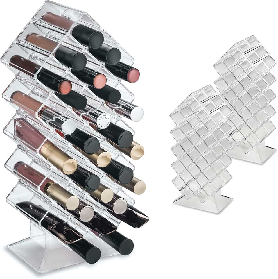 Set of 2 clear acrylic lip gloss organizers with 28 slots
