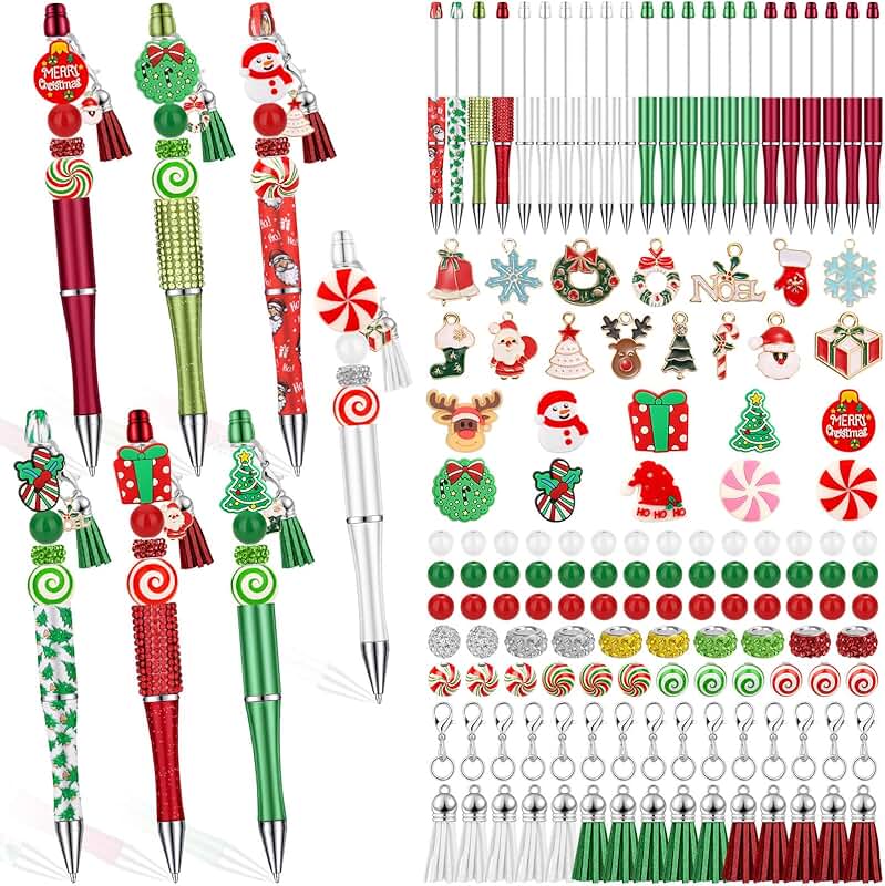 Christmas Beadable Pen Kit with Beads, Charms, and Tassels