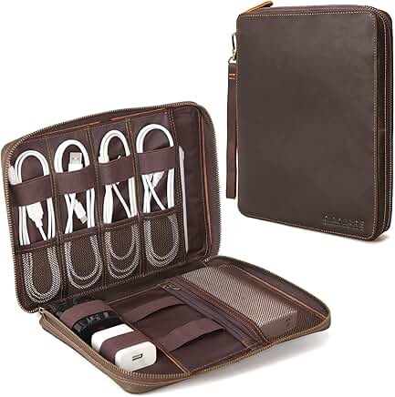 Full Grain Leather Travel Cable Organizer Case