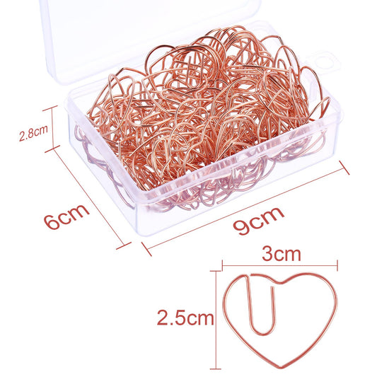 100 Mini Heart-Shaped Metal Paper Clips in Rose Gold