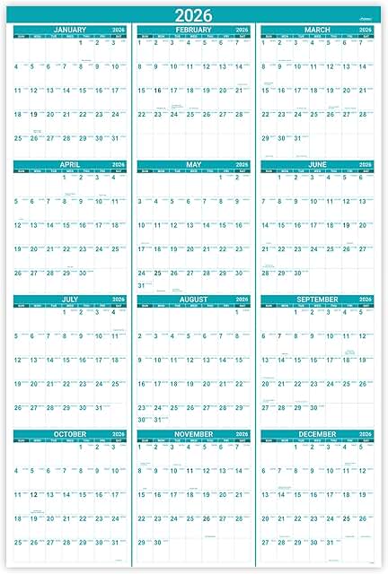 2026 Wall Calendar with Julian Dates and Thick Paper