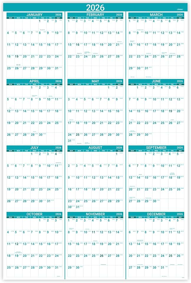 2026 Wall Calendar with Julian Dates and Thick Paper