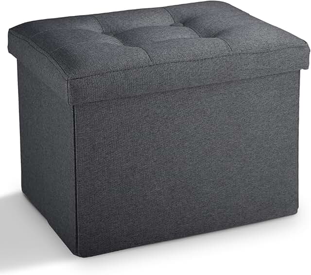 Small dark gray storage ottoman, 17x13x13 inches
