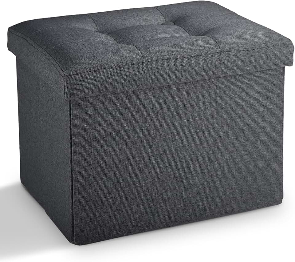 Small dark gray storage ottoman, 17x13x13 inches