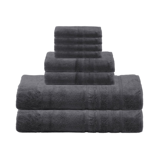 700 GSM Bamboo 8pc Extra Large Bathroom Set, Charcoal Grey, 2 Bath Towels Sheets 35X70 2 Hand Towels 16X30 4 Face Washcloths 13X13, Turkish Towel Sets, Quick Dry, Dark Gray