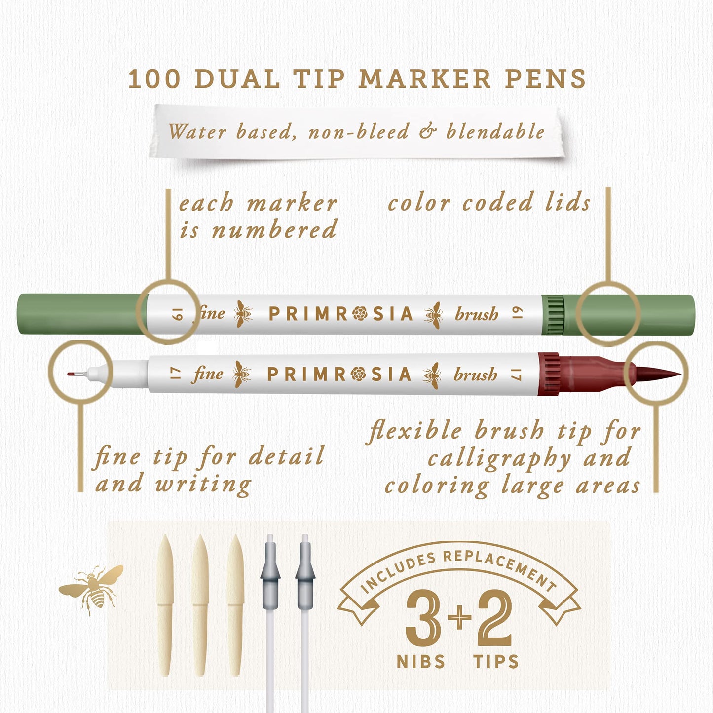 100 Dual Tip Watercolor Marker Pens Set